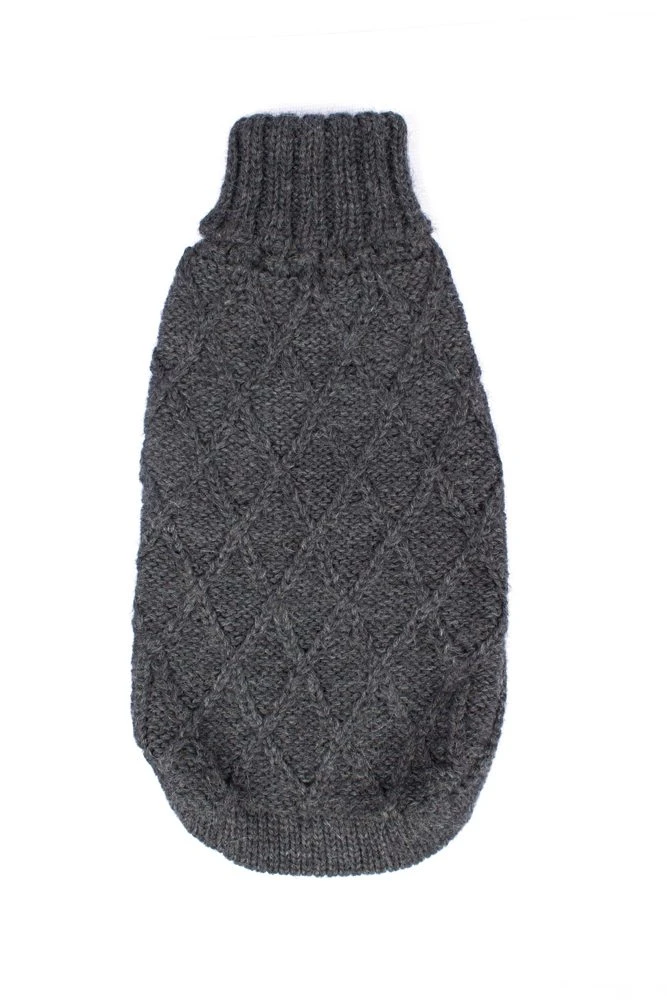 Alqo Wasi Hunde-Pullover Diamond Cable Knit - Charcoal 3 Alqo Wasi Hunde-Pullover Diamond Cable Knit - Charcoal